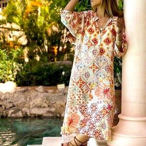 Zara Multicolor Floral Tile Print Midi Dress